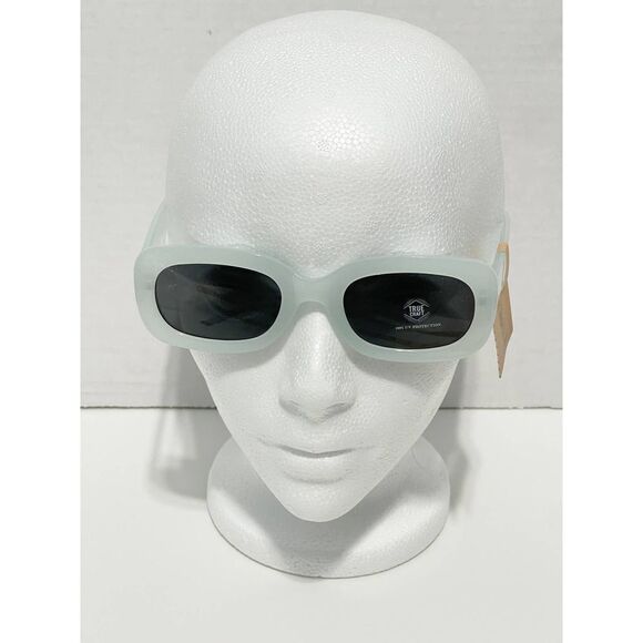 True Craft Small Rectangle Sunglasses Light Blue Transparent Frame Black Lenses‎ - Picture 4 of 8